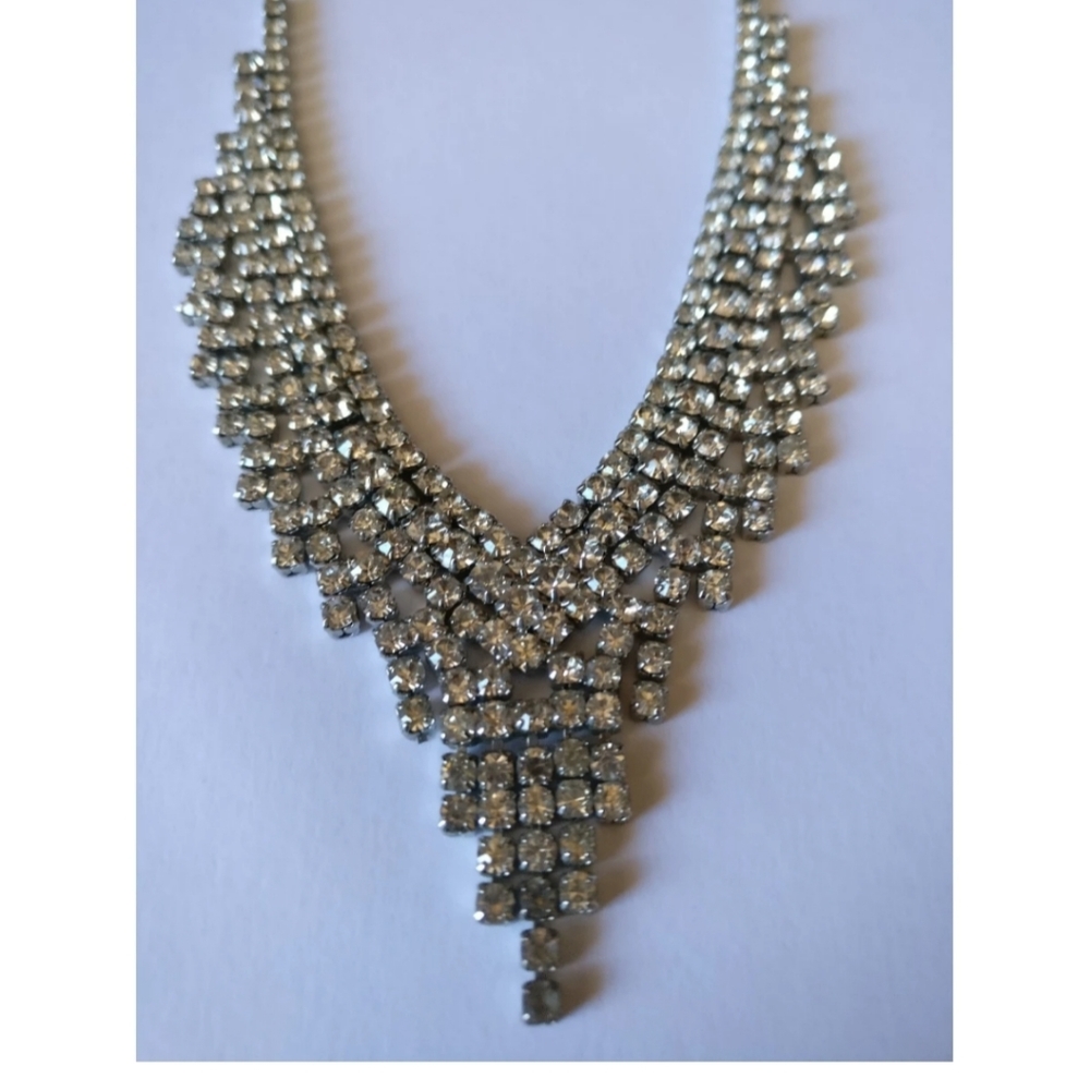 Vintage 80s cascade diamante crystals necklace